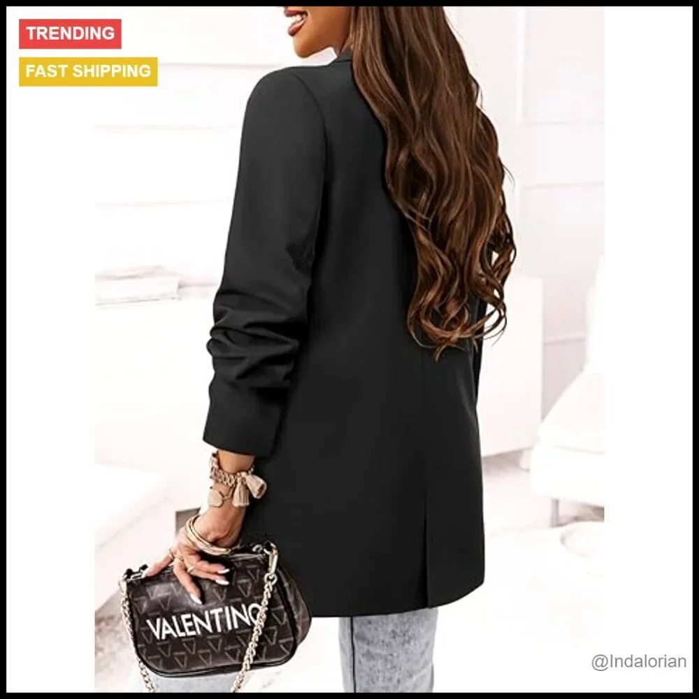 Classic Notch Lapel Blazer Regular Fit Professional Business Casual Jacket